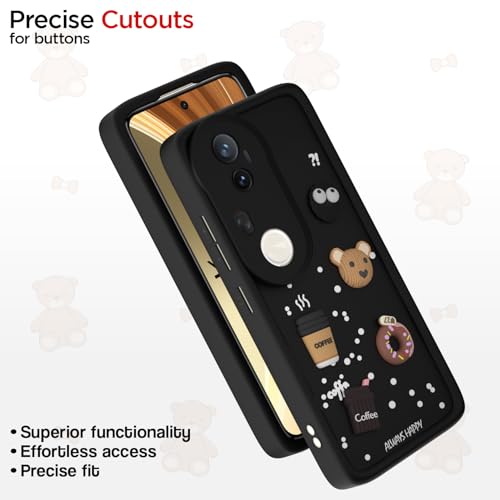 Image of Pikkme Back Cover for Vivo T4 Ultra 5G | Cute Fun Cartoon 3D Bear Silicone Full Body Protection Bumper Case (Black)