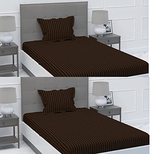 Image of Prime Collection 285 TC Combo Pack of 2 Single Sized (90x60) Satin Striped Bedsheet with 2 Pillow Cover Long Lasting Single Bedsheet for Hotel, Hospital and Home Use