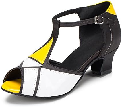 Minishion L199 Women's T-Strap White Synthetic Latin Salsa Ballroom Dance Shoes US 7
