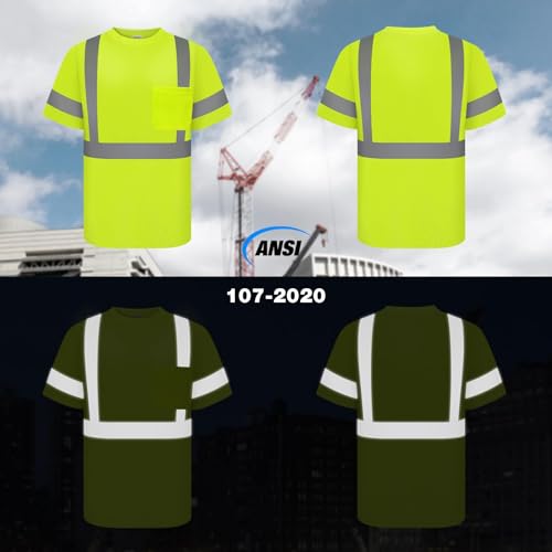 TCCFCCT Hi Vis Shirts for Men Class 3 High Visibility Shirts with Short Sleeves, Reflective Safety Shirts for Men Women, Durable Construction Work Shirts, Breathable, DC-Yellow 4XL by TCCFCCT - Image 2