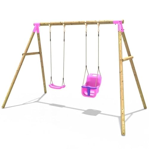 Rebo Kids Wooden Garden Swing Set With Childrens Seat And Baby SeatLuna Pink from B&Q