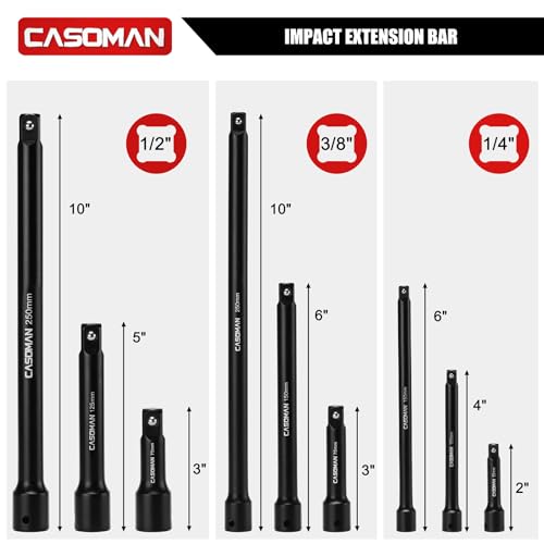 Image of CASOMAN 153-Piece 1 /4 inch & 3 /8 inch & 1 /2 inch Drive Master Impact Socket Set with Case, Professional Standard and Deep Socket Tool Set, 6 Point, SAE and Metric Sizes