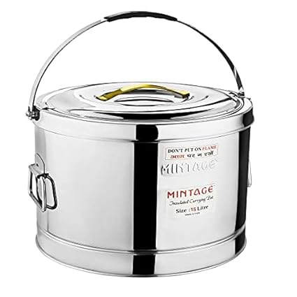 Mintage Stainless Steel Sambar Pot 15 Liters for Canteen & Hotel Casserole with Side Handle Roti | Rice | Biryani Box Puff Insulated Hot & Cold…