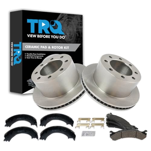 Image of TRQ Rear Brake Pad and Rotor Set Ceramic Compatible with 2001-2006 Chevrolet Silverado GMC Sierra 3500 2007 3500 Classic 2007-2010 Silverado 3500 HD 2007-2009 Sierra 3500 HD