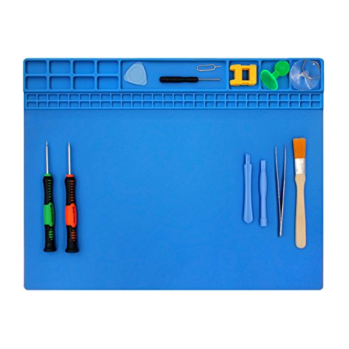 Large Soldering Mat/Pad Silicone Heat Resistant Mat 932°F Hot Air Rework Mat/Pad Repair Mat for iPad,iPhone,Circuit board and other Electronics Repairing 15.8 x 11.8 Inches(Blue)