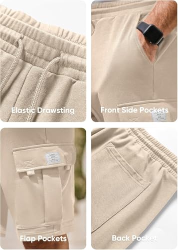 Image of Q - RIOUS Mens Casual Sweat Cargo Cotton Shorts Drawstring Elastic Waist Athletic Workout Gym Jogger Shorts with 5 Pockets