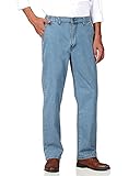 Soojun Mens Elastic Waist Jeans Relaxed Fit with Zipper and Button, Light Blue, 36W x 30L