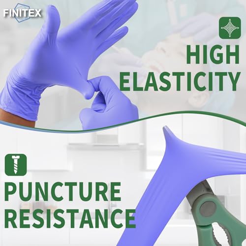 Image of FINITEX Nitrile Disposable Medical Exam Gloves Ice Blue 3.2mil Cleaning Food