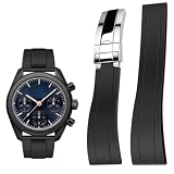 YISIWERA 22mm Silicone Watch Band, FKM Rubber Watch Strap Straight End for Men Women with Solid Diving Deployment Double Buckle