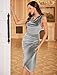 ZAFUL Formal Dress Midi Velvet Cocktail Dresses Sleeveless Cowl Neck Ruched Bodycon Split Sheath Party Dresses(Grey,L)