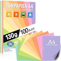 Pastell Tonzeichenpapier DIN A4 - 100 Blatt 130g - 10 Farben – Festes Papier - Farbige Blätter für Schule, Kinder & DIY , Bastel, Pastellfarben - BLAUER ENGEL zertifiziert - MADE IN GERMANY