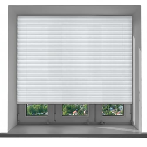 Threehoney 4 Pcs 47 x 110 Inches Temporary Blinds for Indoor Windows No Tools Cut to Size Fabric Paper Pleated Shades Adhesive Privacy Blinds for French Door Sliding Door Light Filtering(White)