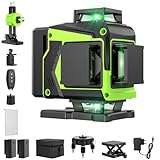 16 Line Laser Level 360 Self Leveling, 4x360°Professional 4D Green Cross Line laser Level with 2 Batteries, Adjustable Brightness & Remote Control, for Tiling Floor Construction and Picture Hanging