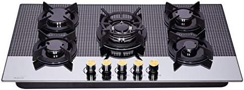 Hotfield 36 Inch Gas Cooktop Tempered Glass 5 Burners Stove top Dual Fuel Gas Hob NG/LPG Convertible Gas Cooktop HF5198-01 Tempered Glass