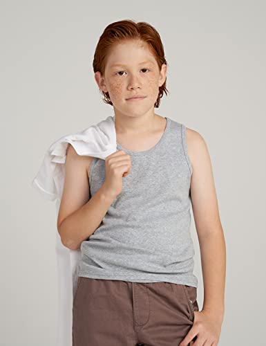 Lapasa Kids' Boys Tank Tops 4 Pack, 100% Cotton Undershirt, A-Shirt For Boys&Girls, White Shirts Unisex Tagless B11, Heather Gray, 9-10 Years #TOP3
