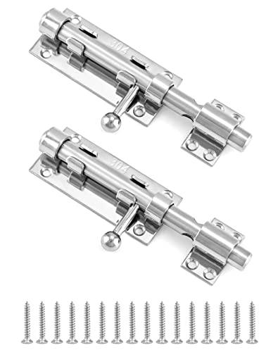 Qwork Sliding Bolt Gate Latch, Solid Gate Lock Security Guard, 2 Pack 6.3" 304 Stainless Steel Heavy Duty Thickened Barrel Bolt With Padlock Hole, Interior Door Latches Brushed Finish #TOP6