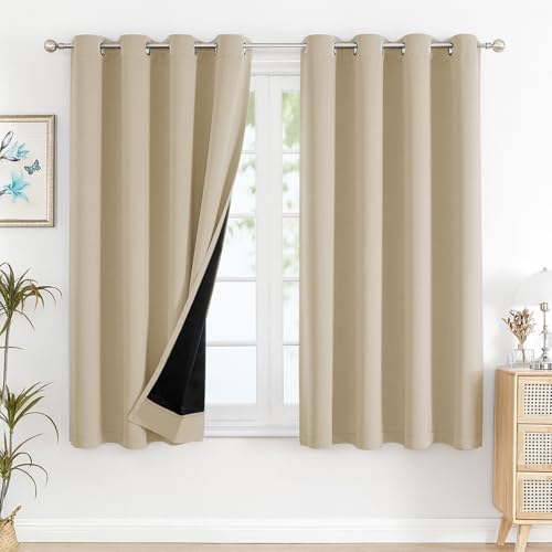 Cloth Fusion Juego de 2 cortinas opacas 100% opacas para oscurecer la habitación, 1,5 m, poliéster pesado, con aislamiento térmico, color blanco iridiscente