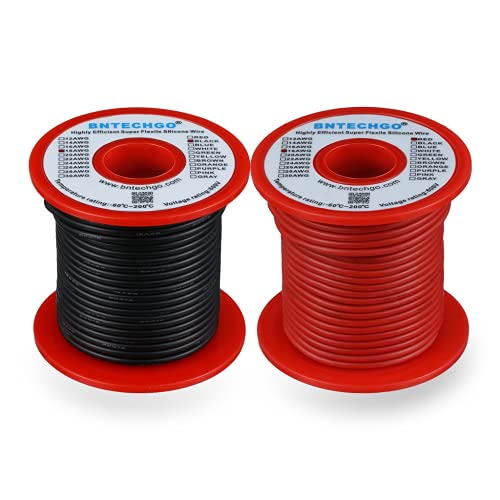 Image of BNTECHGO 18 Gauge Silicone Wire Spool Red and Black Each 100ft Flexible 18 AWG Stranded Tinned Copper Wire | Flexible 18 Gauge Stranded Wire Silicone Rubber Insulation For RC Models, Drone, Robot, Battery, EV Charger, 3D Printer, DIY
