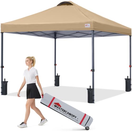 Image of MASTERCANOPY 10x10 Durable Pop Up Canopy Tent with Roller Bag, Sand