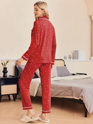 Image of Ekouaer Pajamas Women's Long Sleeve Sleepwear Soft Button Down Loungewear Pjs Lounge Set Nightwear XS-XXL