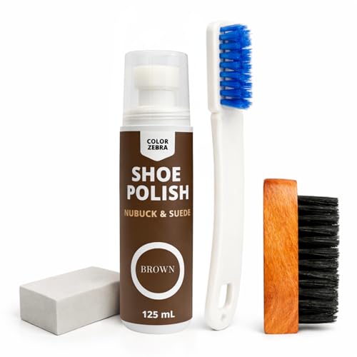 Image of Color Zebra Nubuck & Suede Shoe Polish and Shoe Care Kit | 125 ML Renovator with Handled Brush, Wooden Suede Brush & Cleaning Block