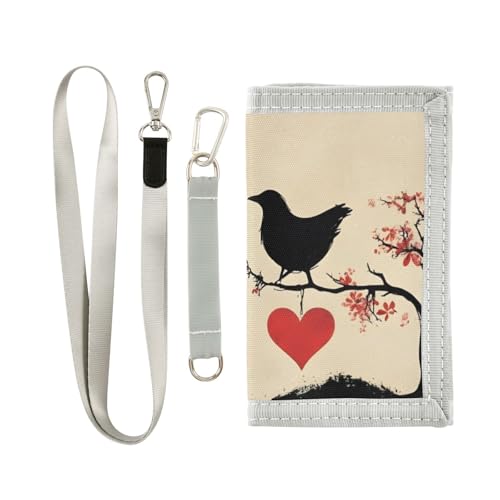 FOLIOSA Kids Wallet for Boys Girls Bird Valentine Tree Print Youth Wallet with Zipper Pocket Card Holders, Novelty Wallet 4.9×2.9 in