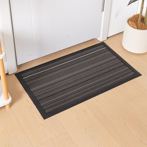 Image of HOKIPO Large Entrance Door Mats for Home Anti-Slip Dirt Trapper Doormat, 75x45 cm, Grey Lines (AR-6502)