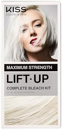 Kiss Colors & Care Lift Up Complete 6 Pc DIY Hair Bleach Kit with Revitalizing Plex Serum, ICE, Powder Lightener, 40 Vol Developer, Icy Silver Toner, One Application, Gentle Conditioning, Non-Drip