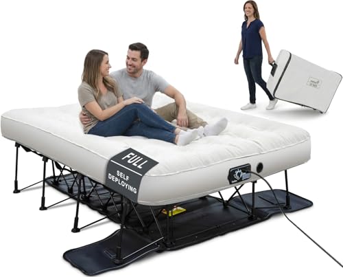 Ivation EZ®-Bed (Full) Inflatable Air Mattress with Frame & Built-in Pump - 3 Min Self Inflate/Deflate - Raised Blow up Bed with Legs, Auto Shut Off, Premium Coil Design, Wheeled Portable Case