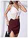 MakeMeChic Women's Lace Trim Mini Skirt Split Hem Bodycon Short Party Club Skirts Burgundy X-Large