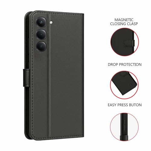 Image of AIBEX Shock Proof Flip Compatible for Redmi 15 5G Flip Cover Leather Finish | Inside TPU with Card Pockets | Wallet Stand | Complete Protection Flip Case- Black