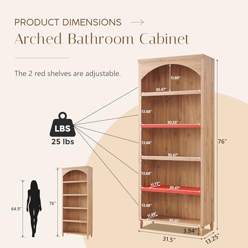 Image of IFBUY 76 inch Arched Bathroom Storage Cabinet, Large Arched Cabinet, Natural