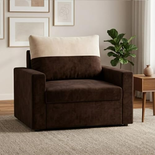 Image of SOCOZI Enrique 1 Seater Sofa Cum Bed | Soft Velvet Suede Fabric | Modern Convertible Design | Plush Comfort Seating for Living Room (Dark Brown)