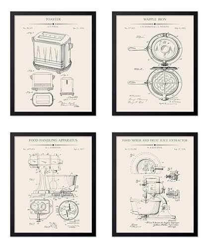 Poster Master 4-Piece Kitchen Blueprint Poster - Waffle Iron Patent