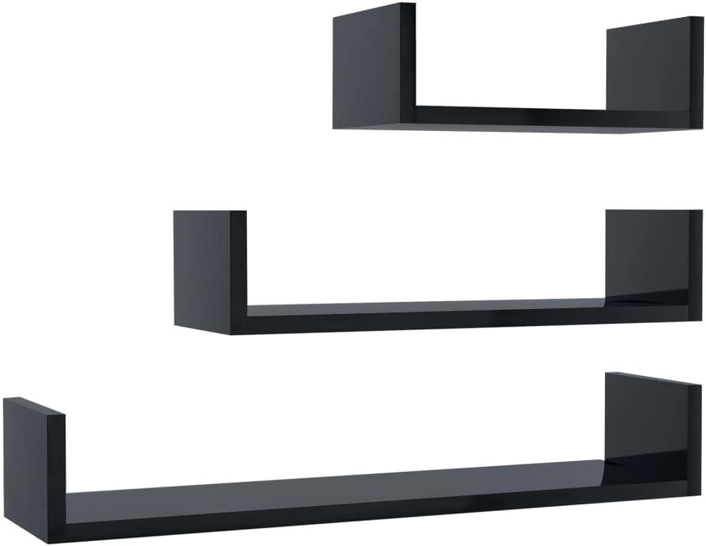Wall Display Shelf 3 pcs,Book Shelve,Plant Shelve,Camera Shelve,Kitchen Shelves,Modern Shelves,Wall Decor,for Home,Office,Bedroom,Bathroom,Kitchen or Games Room,High Gloss Black Engineered Wood