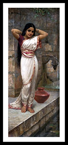 Image of Tallenge Lady Adjusting Hair After Bath by Raja Ravi Varma Small Poster Paper Framed (18 x 7 inches)