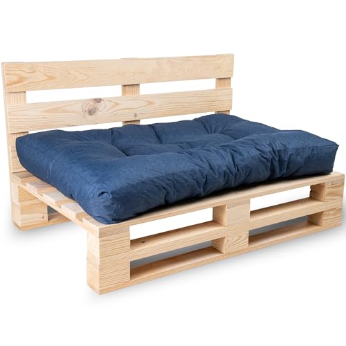bananair - Cojines para Palets - Tela Resistente, Anti-UV y Repelente al Agua - Muy Cómodo, Relleno de Espuma - Cojines Exterior para Jardín y Terraza (Asiento 120x80 cm, Azul)