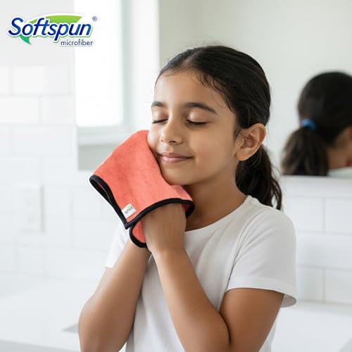 Image of SOFTSPUN Microfiber Baby Hand & Face Wipes 280 GSM 20x30 Cms 4 Piece Towel Set Peach Colour! Super Soft & Comfortable for Newborn Baby and Kids Quick Drying Ultra Absorbent in Small Size.