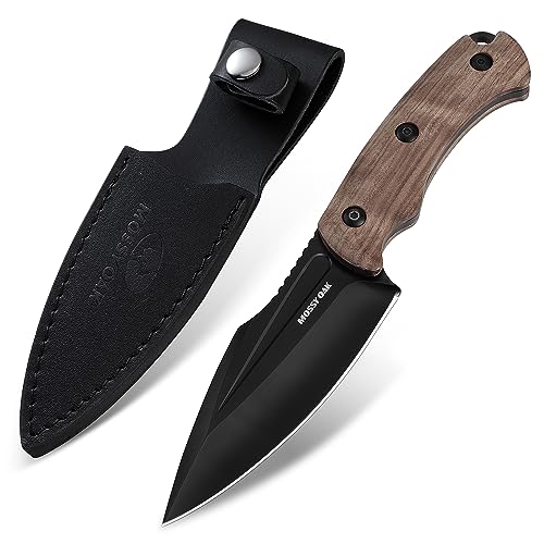 MOSSY OAK Knife, Outdoor Knife, Sheath Knife, Full Tang Construction, Total Length 8.5 inches (215 mm), Natural Wood Handle, Mountain Climbing, Camping, Trekking, Fishing, Home Use, DIY Use, Disaster