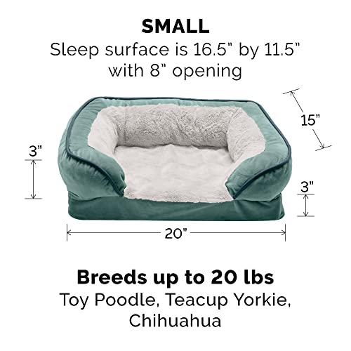 Image of Furhaven Orthopedic Dog Bed for Small Dogs w / Removable Bolsters & Washable Cover, For Dogs Up to 20 lbs - Plush & Velvet Waves Perfect Comfort Sofa - Celadon Green, Small