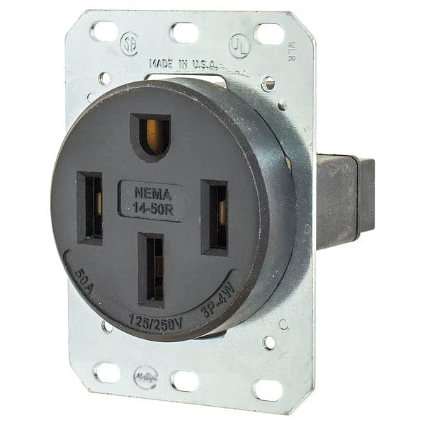 Receptacle, 50 A Amps, 125/250V AC, Flush Mount, Single Outlet, 14-50R, Black, PK-3, Mfr: 9450FR-pk3-A