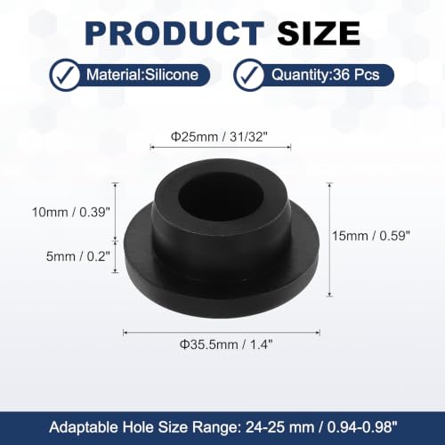 Image of MECCANIXITY 36pcs T-Shaped Silicone Plugs 25mm 31 /32 Inch Dia, Black | Snap in Plug Hole Seal Cover Round Rubber Stopper for 24-25mm Holes Kitchen Rubber Bulkheads Waterproof Sealing