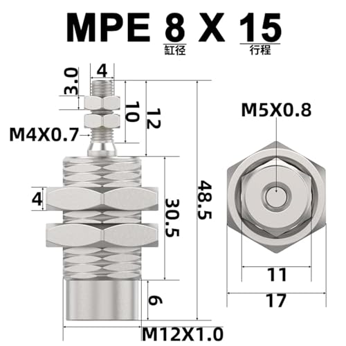 Cilindro de aire microaguja MPE8X15 para sistemas neumáticos compactos 3