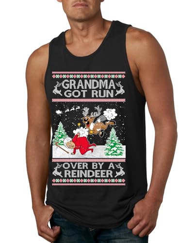 Grandma Got Run Over by a Reindeer Funny Animated Design Rein Deer Kids TV Song Movie Ugly Christmas Mens Tank Top