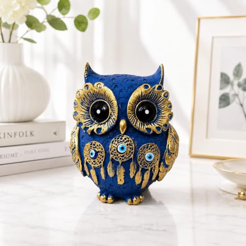 Decorative Owl Showpiece for Home Decor | Premium Resin Owl Statue with Gold Detailing | Lucky Owl Figurine for Living Room, Office & Gift | Elegant T