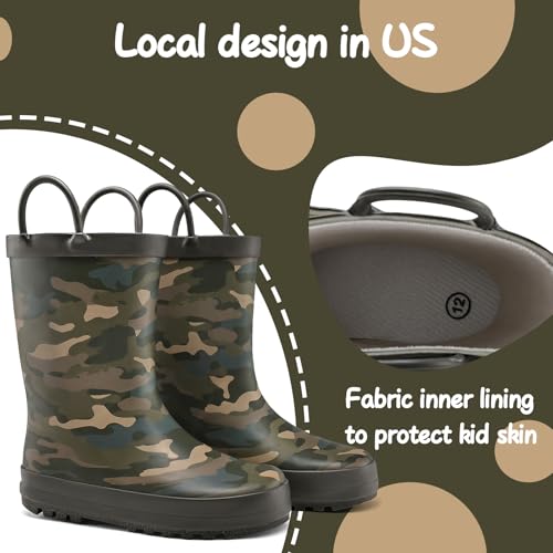 Image of mysoft Kid Rain Boots Toddler Rubber Waterproof Boot Boy Girl with Handle | Pull on, Slip Resistant