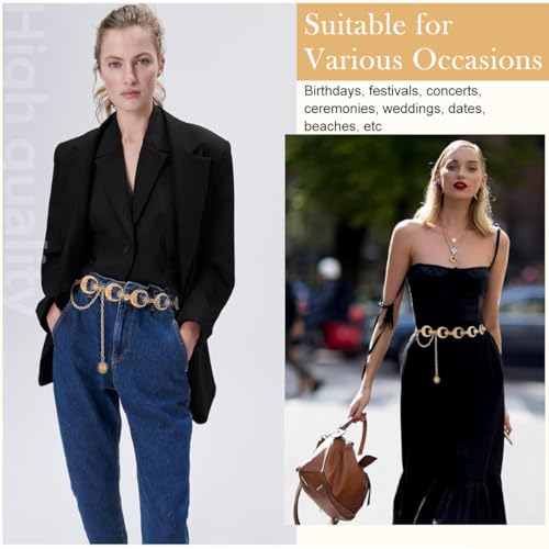 Image of PALAY Silver Waist Chain for Women for Saree, Gold Waist Belt for Women Dresses, Moon Star Elements Metal Belly Chain, Stylish Clothes Accessories for Blazer, Suit, Dress, Jeans