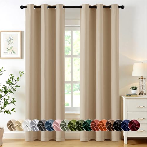 Image of MIULEE Blackout Curtains for Bedroom Living Room 2 Panels, Thermal Insulated Room Darkening Drapes Grommet Noise Reducing Light Blocking Window Treatments 84 Inches Long 40x84 Inch Biscotti Beige