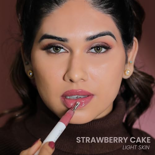Image of LAMIOR Peptide Glaze Lip Balm - 3 in 1 Formula for Glossy Shine, Healing & Nourishment for Dry Dark & Pigmented Lips with Shea Butter, Non Sticky, Moisturizing Lip Balm for Women, (Strawberry Cake)
