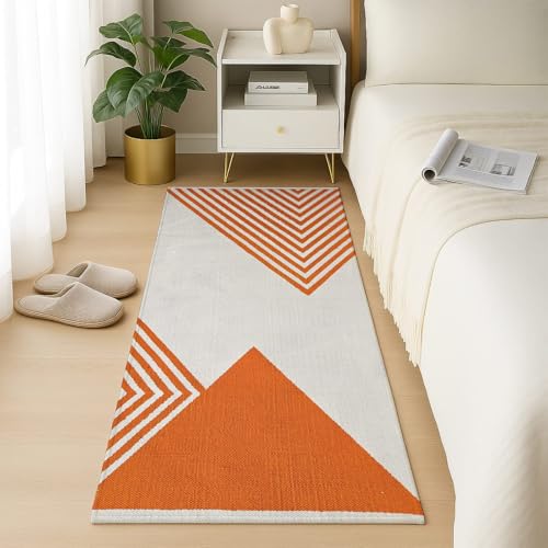 Image of SAGON 2x5 Ft Printed Runner Carpet - Cotton Bedside Rug for Bedroom & Living Room (Orangle Trabgle)